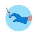 Hand holding a syringe .Round vector icon Royalty Free Stock Photo